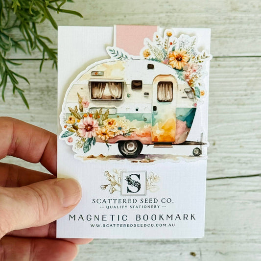 Magnetic Bookmark: Floral Pink Vintage Caravan