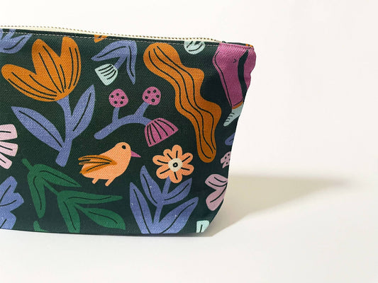 Handmade Make-up, Travel, Clutch Zip Purse - Frolic (Dark)