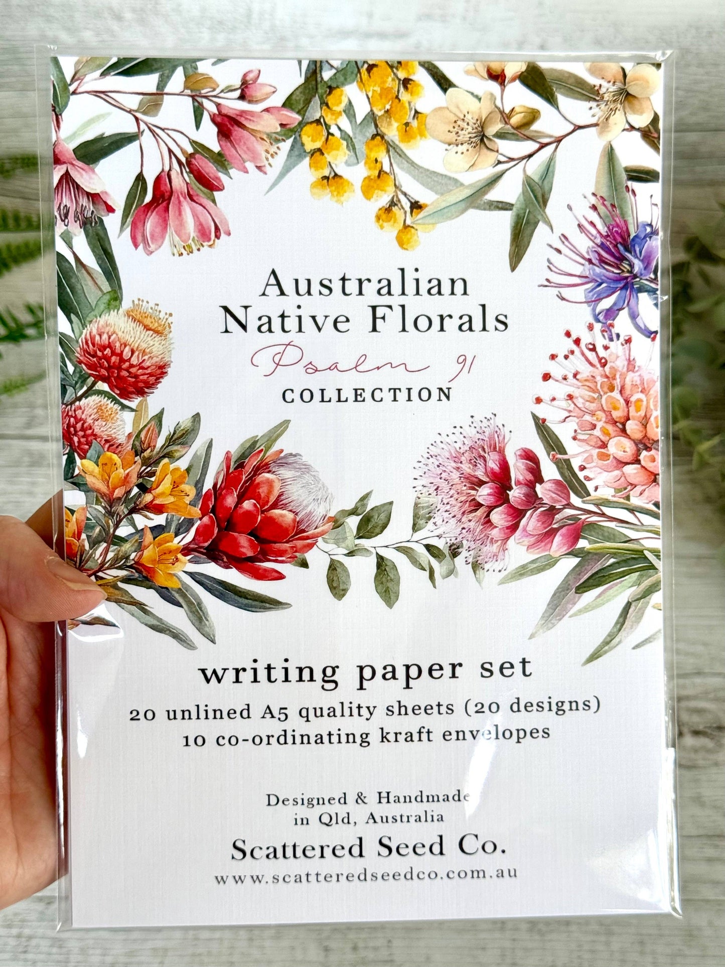 AUSTRALIAN Native Floral Psalm 91 Letter Writing set: Lined paper