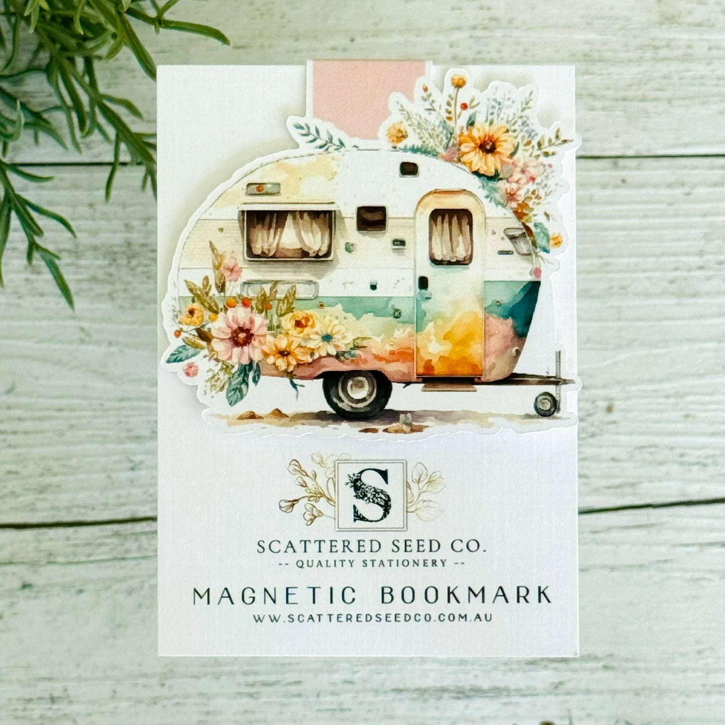 Magnetic Bookmark: Floral Pink Vintage Caravan