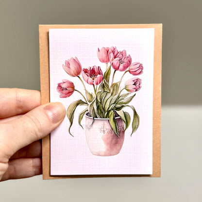 Mini greeting Cards -  Flower pots x 4