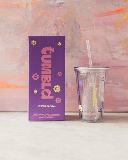 Daily Hydration Insulated Tumbler/ Coffee Cup - Clear Floral