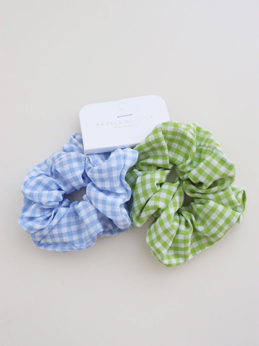Gingham Scrunchies 2 Pack Set - Berry
