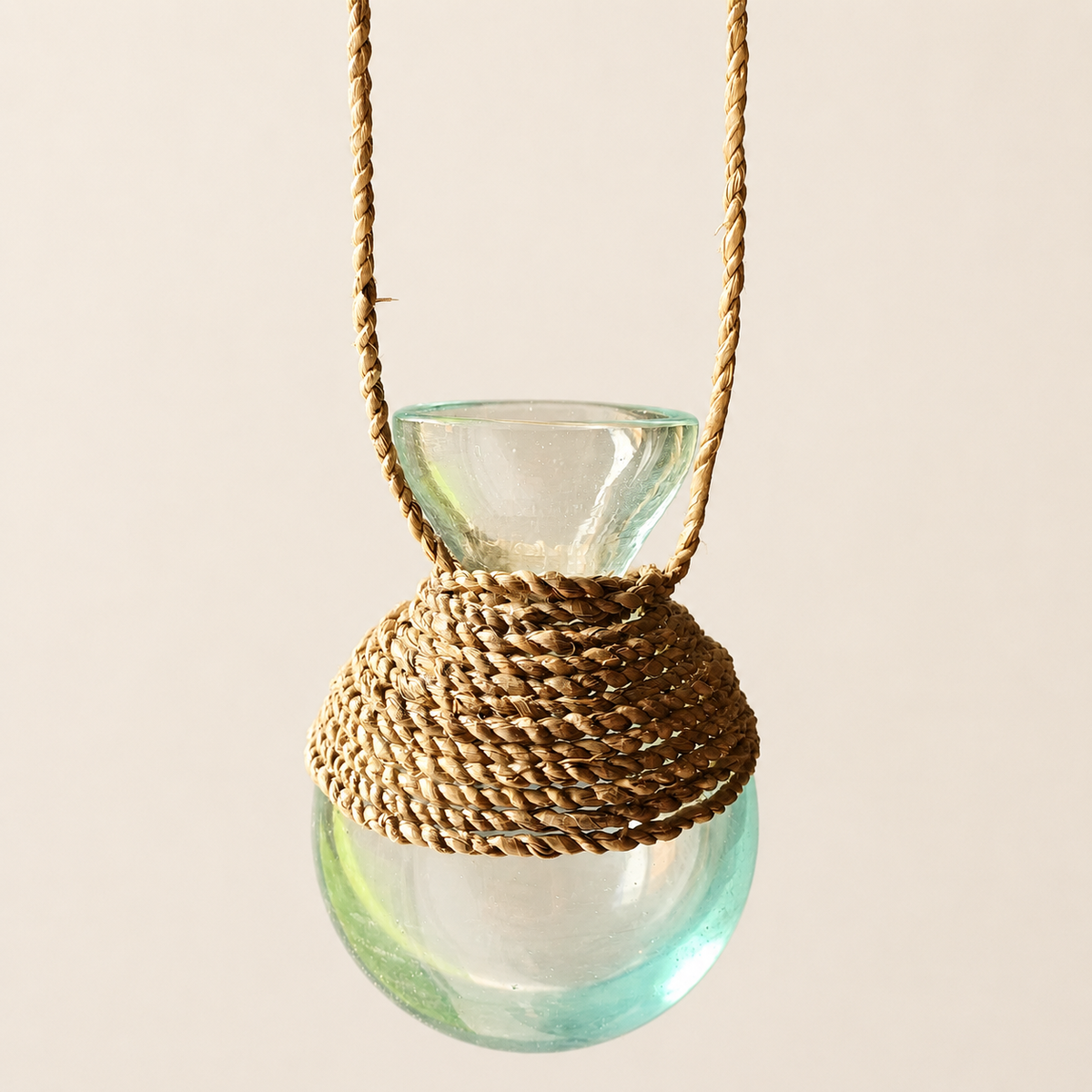 Hanging Glass Propagation Vase by The Green Home, front view.