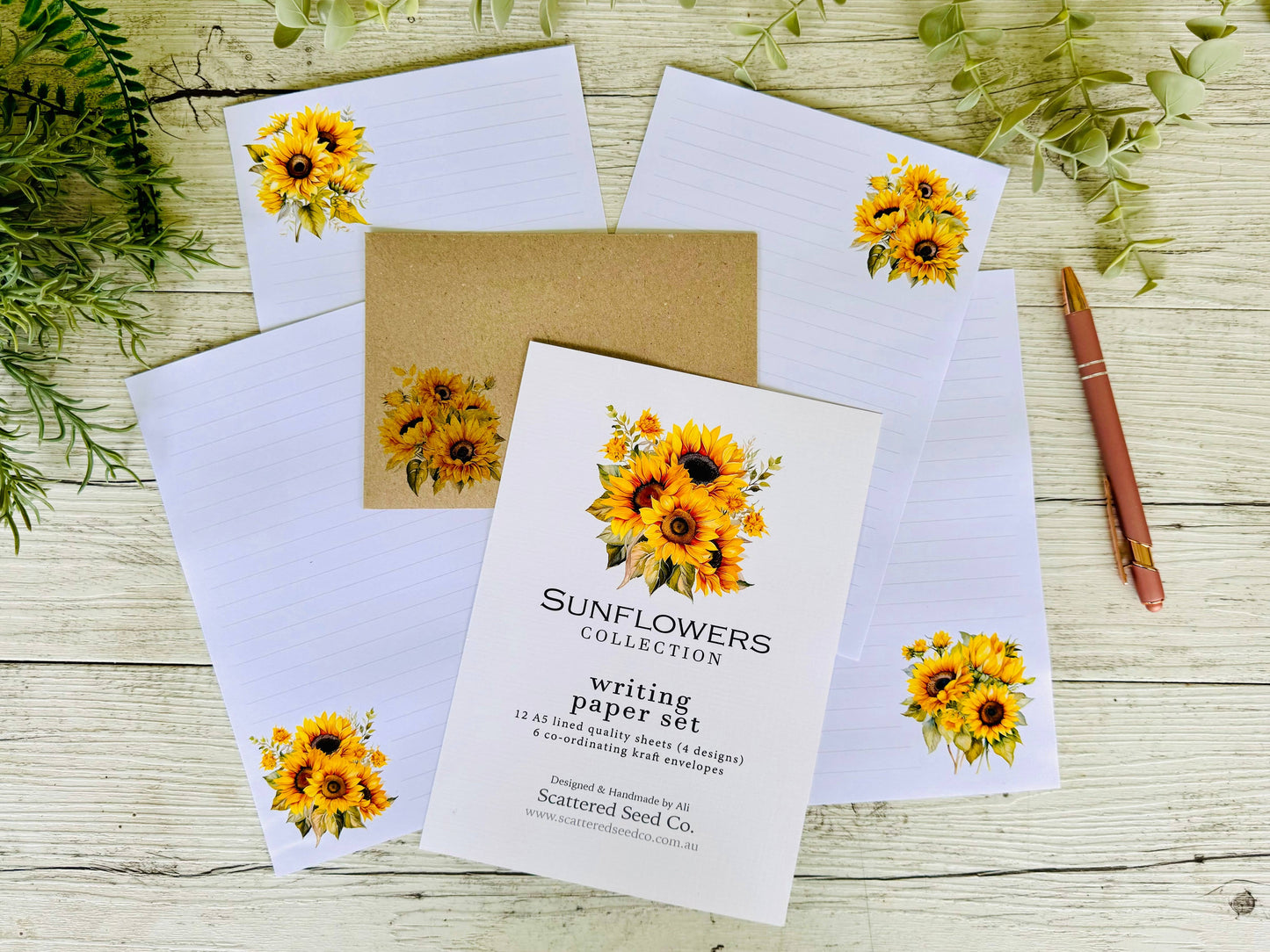 SUNFLOWERS Letter Writing Paper Set: Lined paper