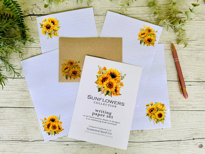 SUNFLOWERS Letter Writing Paper Set: Lined paper