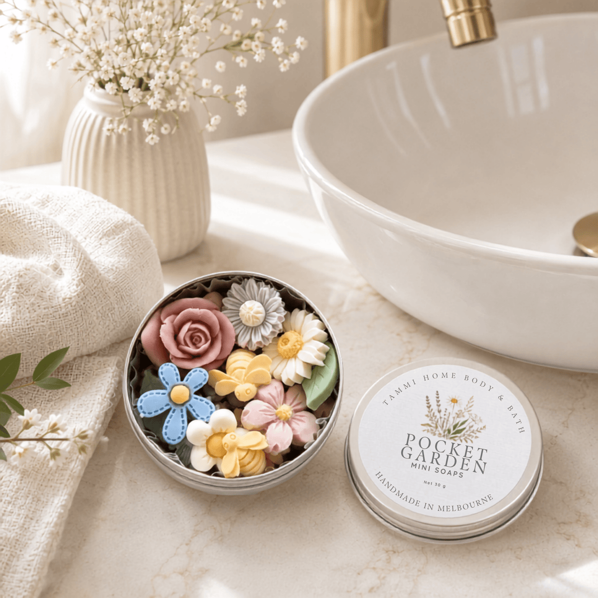 Pocket Garden Mini Soaps – Handmade Floral Soap Gift Tin