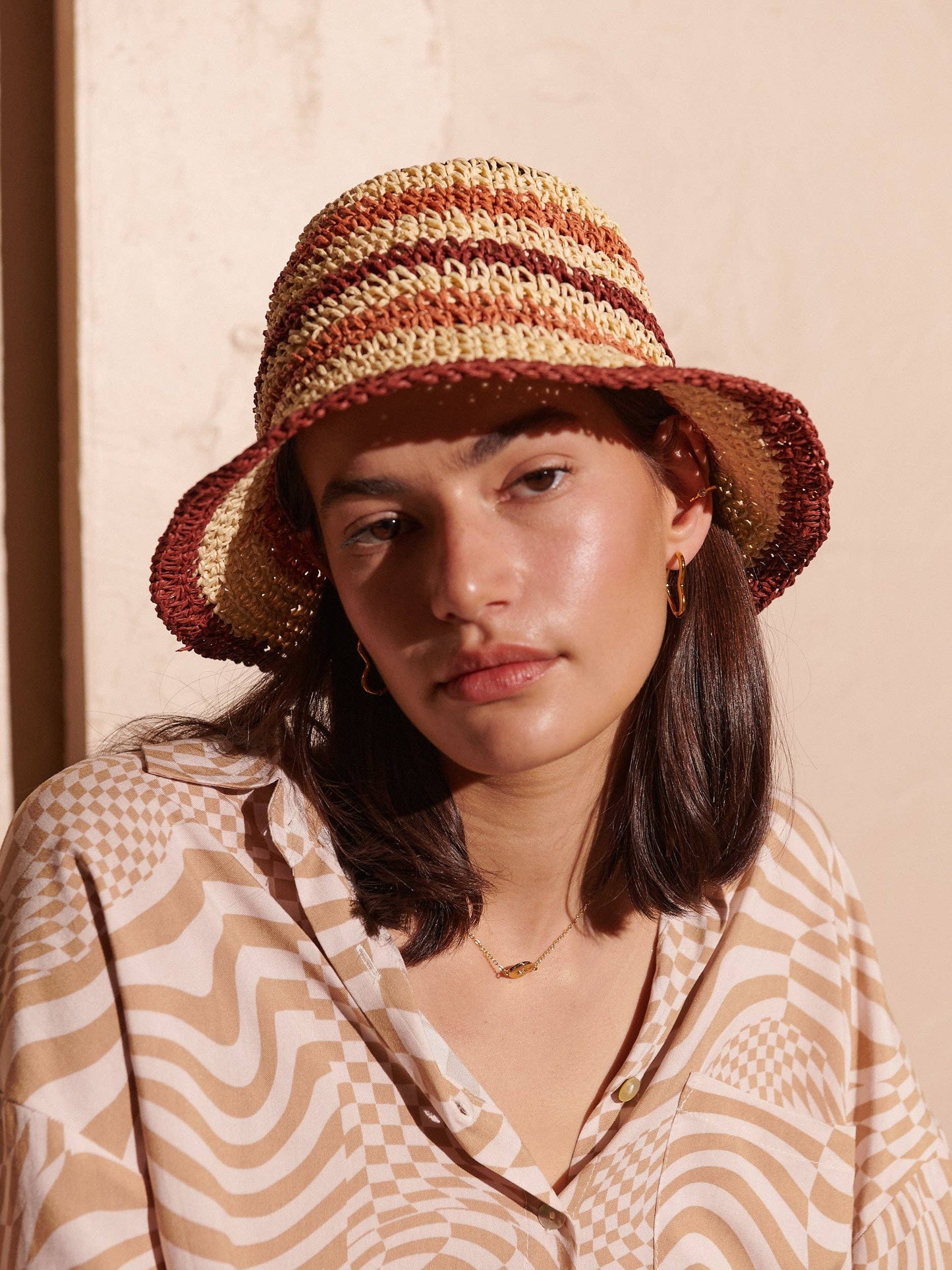 Alana Striped Straw Bucket Hat