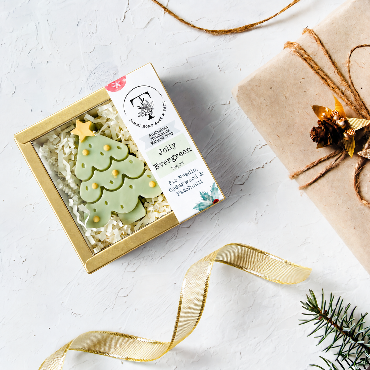 Handmade Artisan Christmas Soap | Jolly Evergreen | Fir Needle, Cedarwood & Patchouli Scent