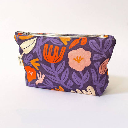 Handmade Make-up, Travel, Clutch Zip Purse - Petals (Purple)