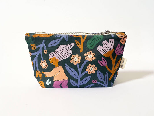 Handmade Make-up, Travel, Clutch Zip Purse - Frolic (Dark)