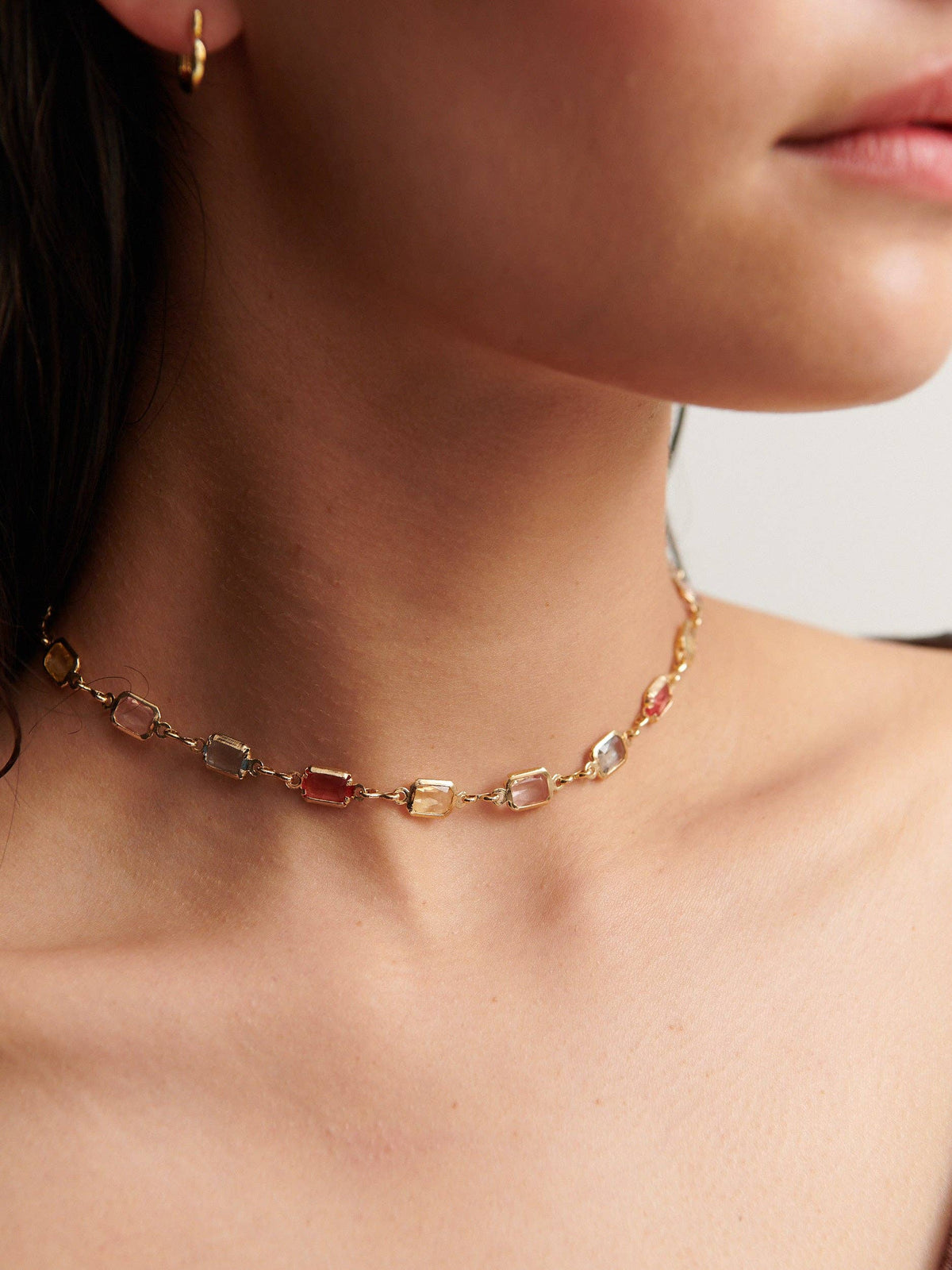 Lustre & Sage Sorrento Gem necklace worn by model.