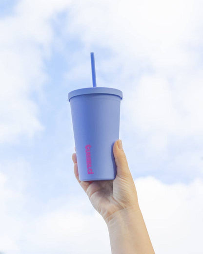 Insulated tumbler/coffee cup in a rich grape colour, designed to keep beverages hot or cold with a sleek, modern finish.