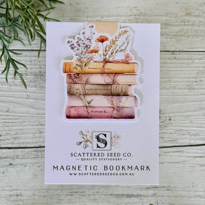 Magnetic bookmark with floral design on a Scattered Seed Co. card