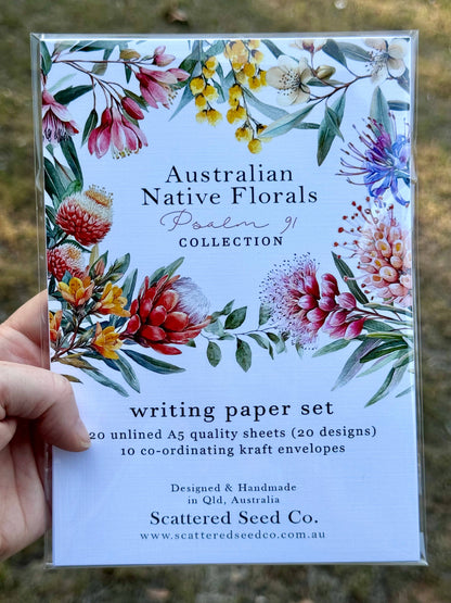 AUSTRALIAN Native Floral Psalm 91 Letter Writing set: Lined paper
