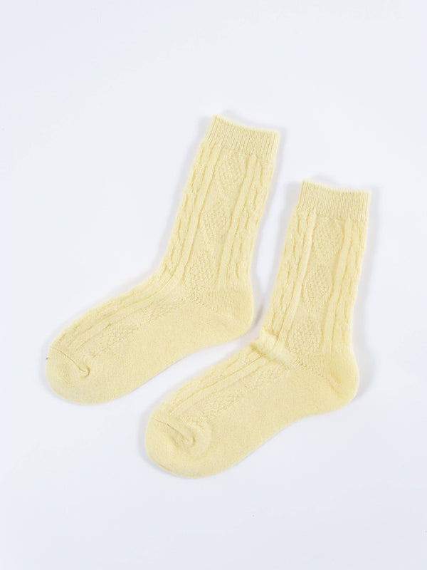 Fisherman Wool Crew Socks in Lemon