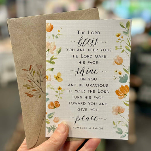 The Lord Bless you & keep you Scripture greeting card FLORAL - Numbers 6:24-26