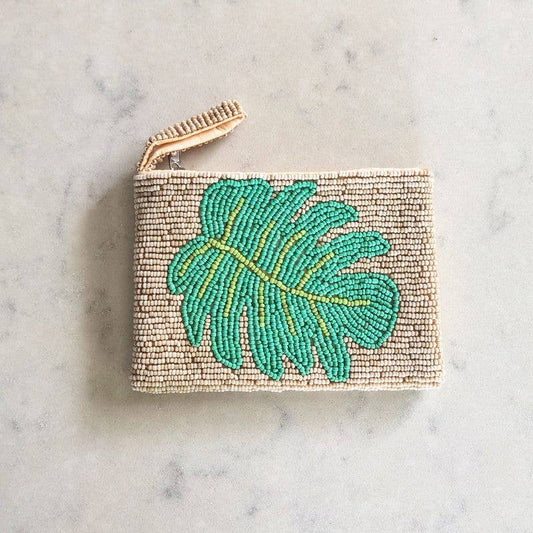 Monstera Leaf Beaded Coin Purse