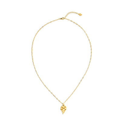 Gold necklace with a small pendant on a white background